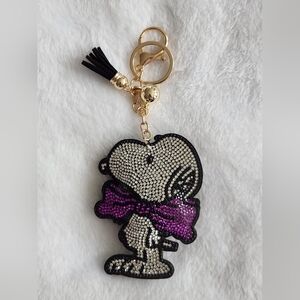 Vibrant Purple Bow Snoopy Rhinstone Dog Keychain Bag Charm